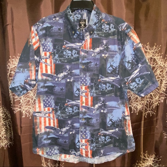 RedHead Other - REDHEAD American Flag Fighter Plane Jet Button Down Shirt Size Large L Top gun